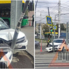 В Пензе у памятника Победы автомобиль врезался в столб