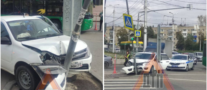 В Пензе у памятника Победы автомобиль врезался в столб В Пензе у памятника Победы автомобиль врезался в столб