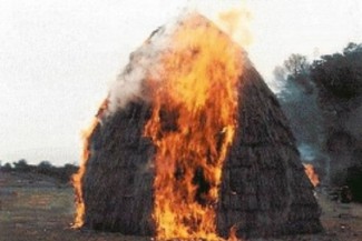 В Белинском районе возле села Пушанино сгорело 17 тюков сена