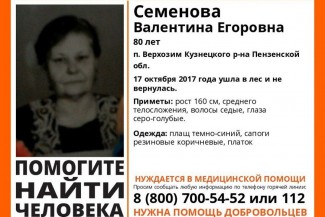 В Пензенской области волонтеры ведут поиски пропавшей Валентины Семеновой 