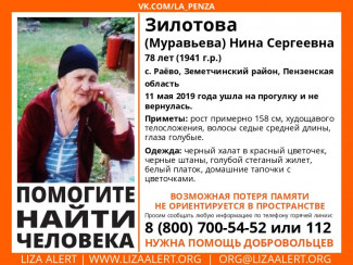 Пензенские волонтеры разыскивают 78-летнюю Нину Зилотову 