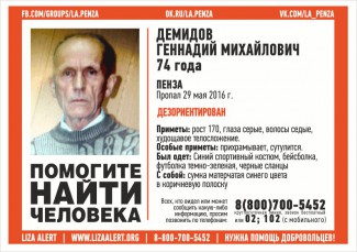 В Пензе разыскивают 74-летнего Геннадия Михайловича Демидова