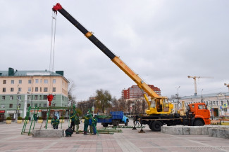 На площади Ленина в Пензе начали установку новогодней елки