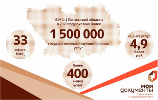 За 2020 год МФЦ оказала более чем 1,5 млн услуг жителям Пензенской области