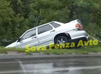 В Пензе вылетел с дороги легковой автомобиль. ВИДЕО